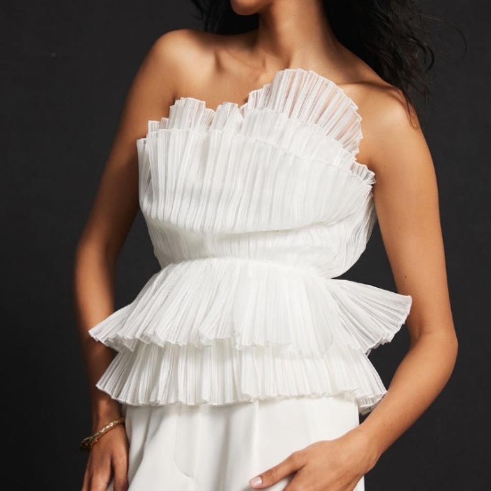 Mint Velvet Ivory White Textured Bandeau Top in Small